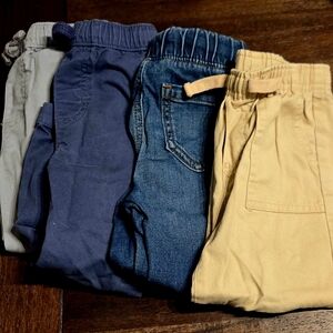 Boys Elastic-Waist Joggers and Sweatpants Pack - Navy, Denim, Khaki, Light Gray.